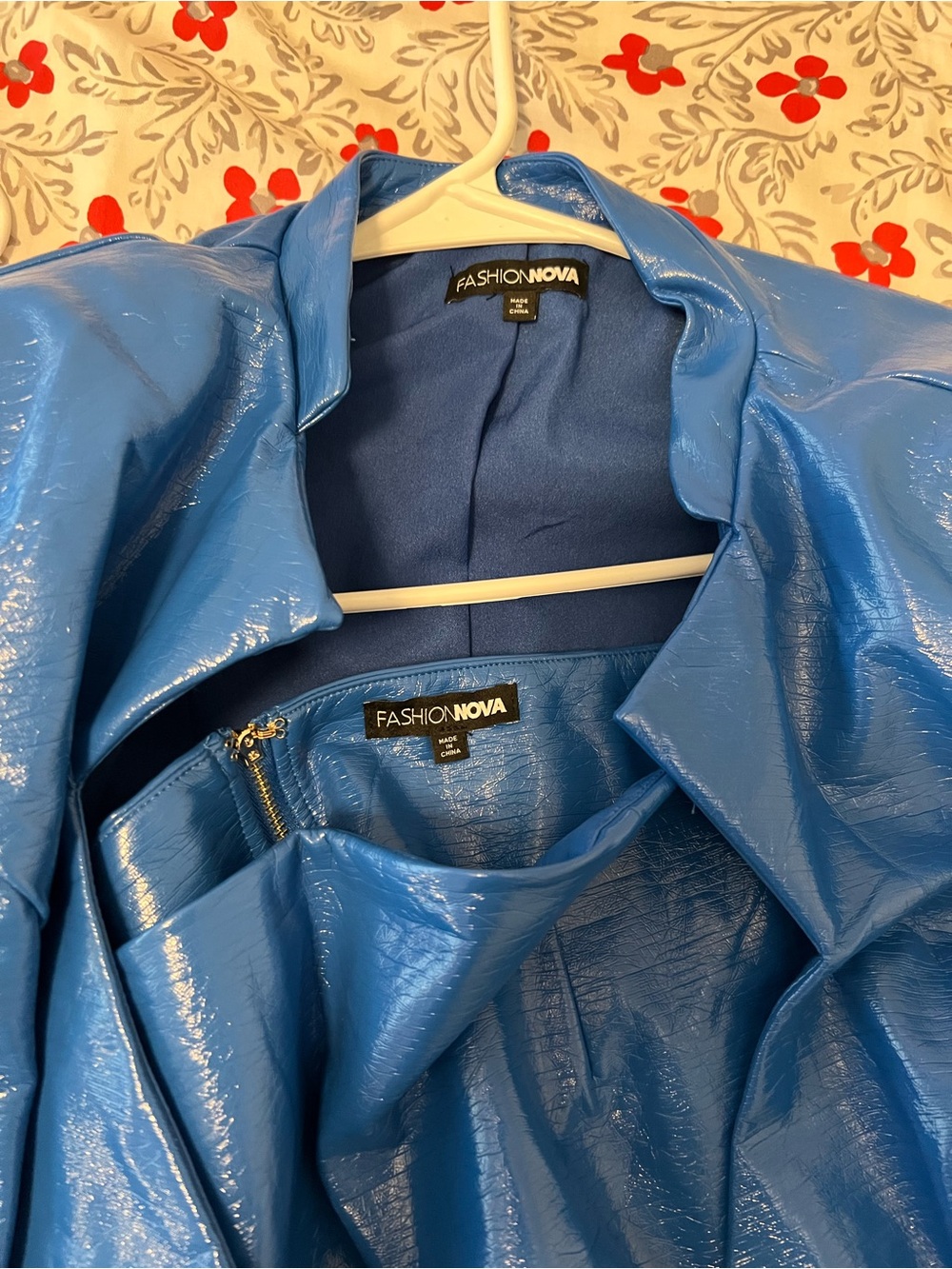 Boss Babe Blue Faux Leather Blazer Skirt Set (XL) - Picture 4 of 4